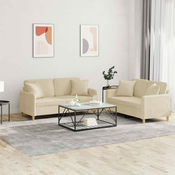 2-dijelni set sofa s jastucima krem od tkanine