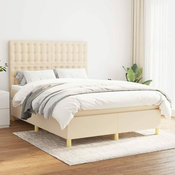 Greatstore Box spring postelja z vzmetnico krem 140x190 cm blago