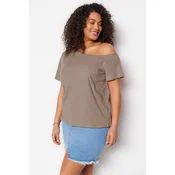 Trendyol Curve Mink Jersey Knitted Plus Size Blouse