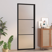 Greatstore Notranja vrata 76x201,5 cm črno mat steklo in aluminij