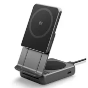 Brezžična polnilna postaja 3v1, 25W in Qi 2.2 Spigen Essential z MagSafe podporo - črna