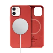 Crong Crong Essential Cover Magnetic - usnjen ovitek MagSafe za iPhone 12 / iPhone 12 Pro (rdeč)