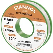 Stannol Stannol mehka spajkalna žica Kristall 611 v zlitini Flowtin TSC305 z 2\,5-odstotno vsebnostjo pretoka 0\,5 mm s premerom na 100 g koluta Stannol Kristall 611 Fairtin spajkalna žica\, neosvin, (20395529)