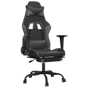 Vidaxl Gaming stol z oporo za noge črno in sivo umetno usnje
