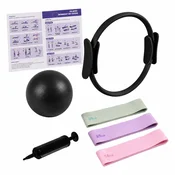 Northix 6-delni komplet za pilates: obroč, žoga, trakovi – črne barve
