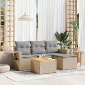 vidaXL Vrtna sedežna garnitura 5-delna z blazinami bež poli ratan