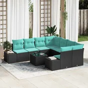 vidaXL vidaXL Vrtna sedežna garnitura z blazino 9 pcs Črna Poly ratan, (5000020877)