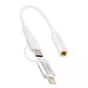 LINQ LinQ, Zvočni adapter Jack 3,5 mm ženskega spola za Lightning in USB C moškega spola, Bela, (5000220196)