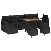 set od 10 komada vrtnih kauča s jastucima crni Poly Rattan Acacia 2-sjedalo vrtni kauč s odlaganjem i jastučićima crni Poly Rat