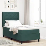 vidaXL vidaXL Box Spring postelja z blazino in LED temno zelena 90x200 cm žamet, (22049901)
