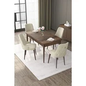Hanah Home trpezarijski set Nex, sto na razvlacenje i 4 stolice, ploca u dekoru drveta Baroque, krem tkanina Babyface
