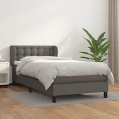 Greatstore Box spring postelja z vzmetnico siv 100x200 cm umetno usnje