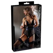 shumee Cottelli Bondage - Seksi črn bodi brez mednožja z zadrgo na prsih L