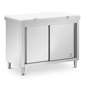 Kuhinjski stol za pripremu od nehrđajućeg čelika - 120 x 60 cm - nosivost 500 kg - uklj. daska za rezanje - Royal Catering