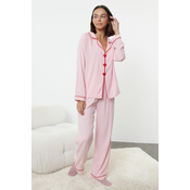 Trendyol Pink Heart-shaped Viscose Woven Pajama Set