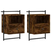 Vidaxl Stenska nočna omarica 2 kosa dimljen hrast 40x30x61 cm inž. les