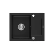 Mexen Enzo Granitno pomivalno korito z 1 prekatom in odcejalnikom 576 x 465 mm, črno, sifon krom - 6506571005-77