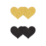 NS Novelties Pretty Pasties Glitter Hearts Black Gold 2 Pairs