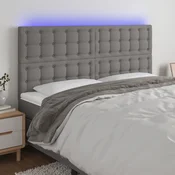 Vidaxl LED posteljno vzglavje temno sivo 180x5x118/128 cm blago