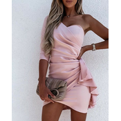 Elegantna mini obleka z volanom Ricaletta, svetlo roza