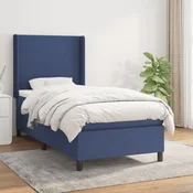 Greatstore Box spring postelja z vzmetnico moder 80x200 cm blago