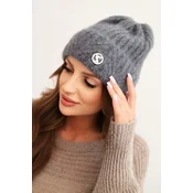 Kesi Womens winter hat made of fluffy knit with an elegant button dark gray