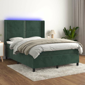 vidaXL vidaXL Box spring postelja z vzmetnico LED tem. zelena 140x200cm žamet, (20900374)