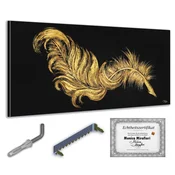 shumee Monica Mirafiori I 100 % ROČNO POŠILJANO I Slika Zlato pero 140x70cm | Ročno poslikana slika | Akrilna slika | Zelo velika akrilna slika I Moderna umetnost I Umetniške slike