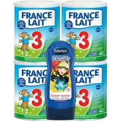 France Lait 3 mlečna hrana za spodbujanje rasti za majhne otroke od 1 leta 4x400g + Bübchen Kid