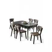 HANAH HOME Rasklopivi trpezarijski sto i stolice (7 delova) Exve Black Marble Cappuccino