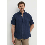 Lanena košulja Gant boja: tamno plava, regular, s button-down ovratnikom