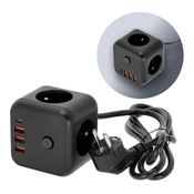 Produžni blok sa prekidacem LINEA 3x230V + 4xUSB A/C crna