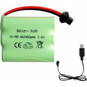 YUNIQUE GREEN-CLEAN Polnilna Ni-MH AA baterija 3,6 V 2400 mAh s kablom USB in priključkom SM 2P - idealna za daljinsko vodene igrače, razsvetljavo, električno orodje
