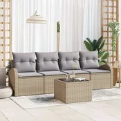 set vrtnih sofa od 5 dijelova s jastucima Bež Poly Ratan
