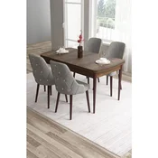 Hanah Home trpezarijski set Tia, sto i 4 stolice, ploca u dekoru drveta Baroque, siva tkanina Babyface