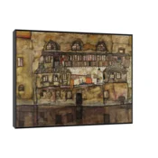 Canvas Slika na platnu House Wall on the River, Egon Schiele, Sa ramom, 60 x 45 cm, Crni