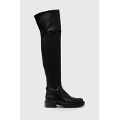 Kožne čizme Tory Burch Utility Lug za žene, boja: crna, ravna potpetica