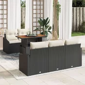 vidaXL vidaXL Vrtni Kavč Set Set 6 Črn Ratan, Poliester, Temperirano Steklo, (22064985)