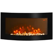 HOMCOM Stenski električni kamin 1000/2000W z LED lučjo s 7 barvami, nastavljiva svetlost, električni kamin s temperaturo 15-30°C, daljinski upravljalnik, termostat in časovnik, črna