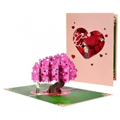 shumee 3D pop-up voščilnica za valentinovo - drevo v obliki srčkov