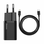 ZIDNI PUNJAC ZA MOBITEL I TABLET BASEUS SUPER SI NETWORK CHARGER PD20W + LIGHTNING CABLE BLACK