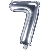 Folija balon številka 7 35cm srebrn kovinski 1 kos.