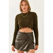 Bianco Lucci Womens Ripped Detail Knitwear Crop Sweater