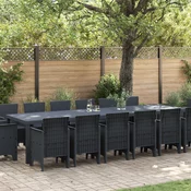 Vidaxl Komplet za jedilnico v vrtu 15 pcs Antracit Polt rattan