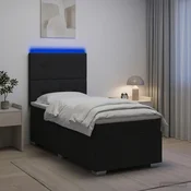 vidaXL LED posteljni pod z vzmetnico Črna 90 x 200 cm Blago