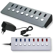 shumee 4x 3.0 USB vozlišče + 4 polnilna priključka, 8-priključkovni aluminijasti razdelilnik