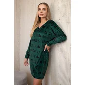 Velvet dress with decorative pattern green + black