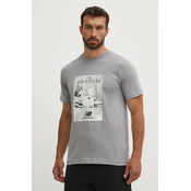 Pamučna majica New Balance za muškarce, boja: siva, s tiskom, MT41595YST