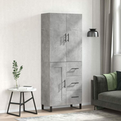 Greatstore Visoka komoda betonsko siva 69,5x34x180 cm inženirski les