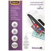 Laminacijska folija za vruće laminiranje, 80 mikrona, A5, sjajna, 25 listova, FELLOWES 5396003